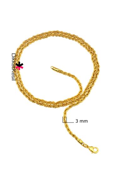 Altın Kaplama Burgu Zincir Kolye, İmitasyon Halat Zincir Kolye 60 cm