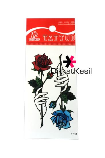 Gül Tutan El Dövmesi, Kırmızı Mavi Gül Geçici Çıkartma Dövme, Tattoo Sticker Dövme Modelleri - Toptan Olunca