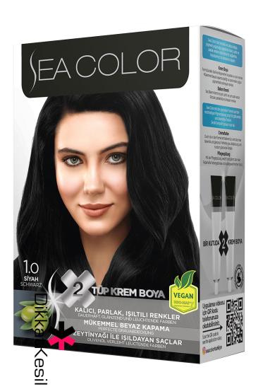 Sea Color 1.0 Siyah Renk Krem Saç Boyası Set, (Seacolor 1.0 Numara)