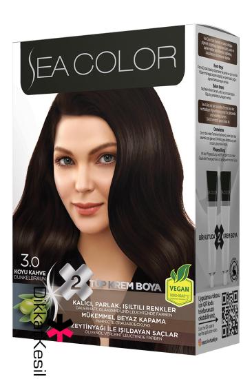 Sea Color 3.0 Koyu Kahve Renk Krem Saç Boyası Set, (Seacolor 3.0 Numara)