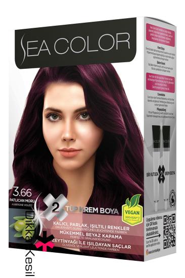 Sea Color 3.66 Patlıcan Moru Renk Krem Saç Boyası Set, (Seacolor 3.66 Numara)