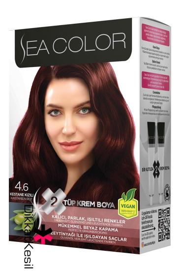 Sea Color 4.6 Kestane Kızılı Renk Krem Saç Boyası Set, (Seacolor 4.6 Numara)