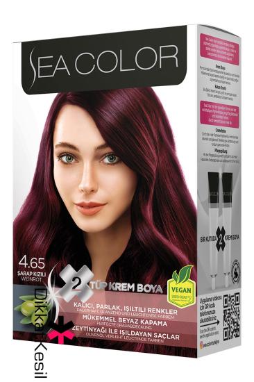 Sea Color 4.65 Şarap Kızılı Renk Krem Saç Boyası Set, (Seacolor 4.65 Numara)