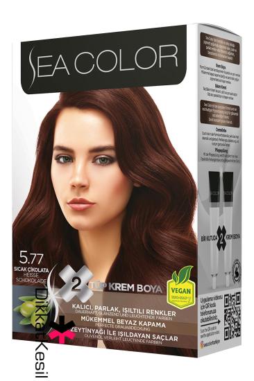 Sea Color 5.77 Sıcak Çikolata Renk Krem Saç Boyası Set, (Seacolor 5.77 Numara)