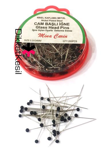 Siyah Başlı Toplu İğne, Cam Başlı İz Yapmayan Eşarp İğnesi 34 mm 200 lü Toplu İğne Çeşitleri - Toptan Olunca