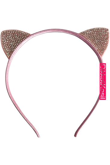 Kedi Kulağı Taç, Beyaz Kristal Taşlı Taç Toka (Pembe)