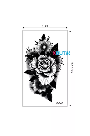 Gül ve Papatya Desenli Dövme, Siyah Beyaz gül geçici dövme (Rose Daisy Tattoo)