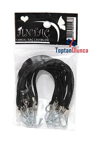 Antaç Çengelli Saç Lastiği, Siyah Kancalı Lastik Toka 10 lu